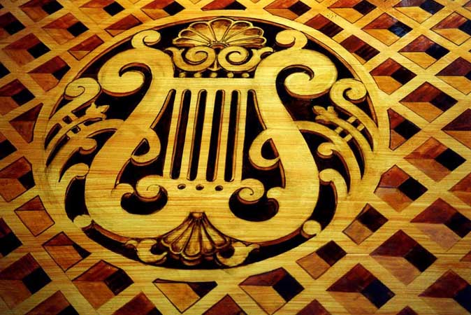 Faux-Marquetry (detail), piano, Gershon residence. 
